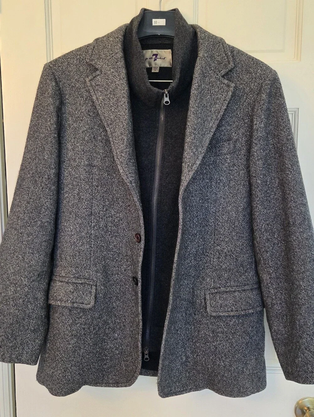 7 For All Mankind Wool Blend Tweed Blazer Knit Dickey Coat Herringbone Jacket M